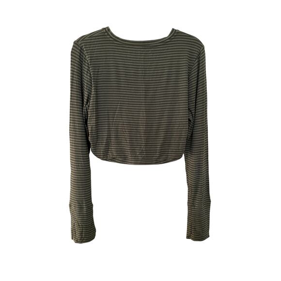 Offline by Aerie Striped Long Sleeve Crop Pullover Top Large Ruched Ribbed - Picture 2 of 8